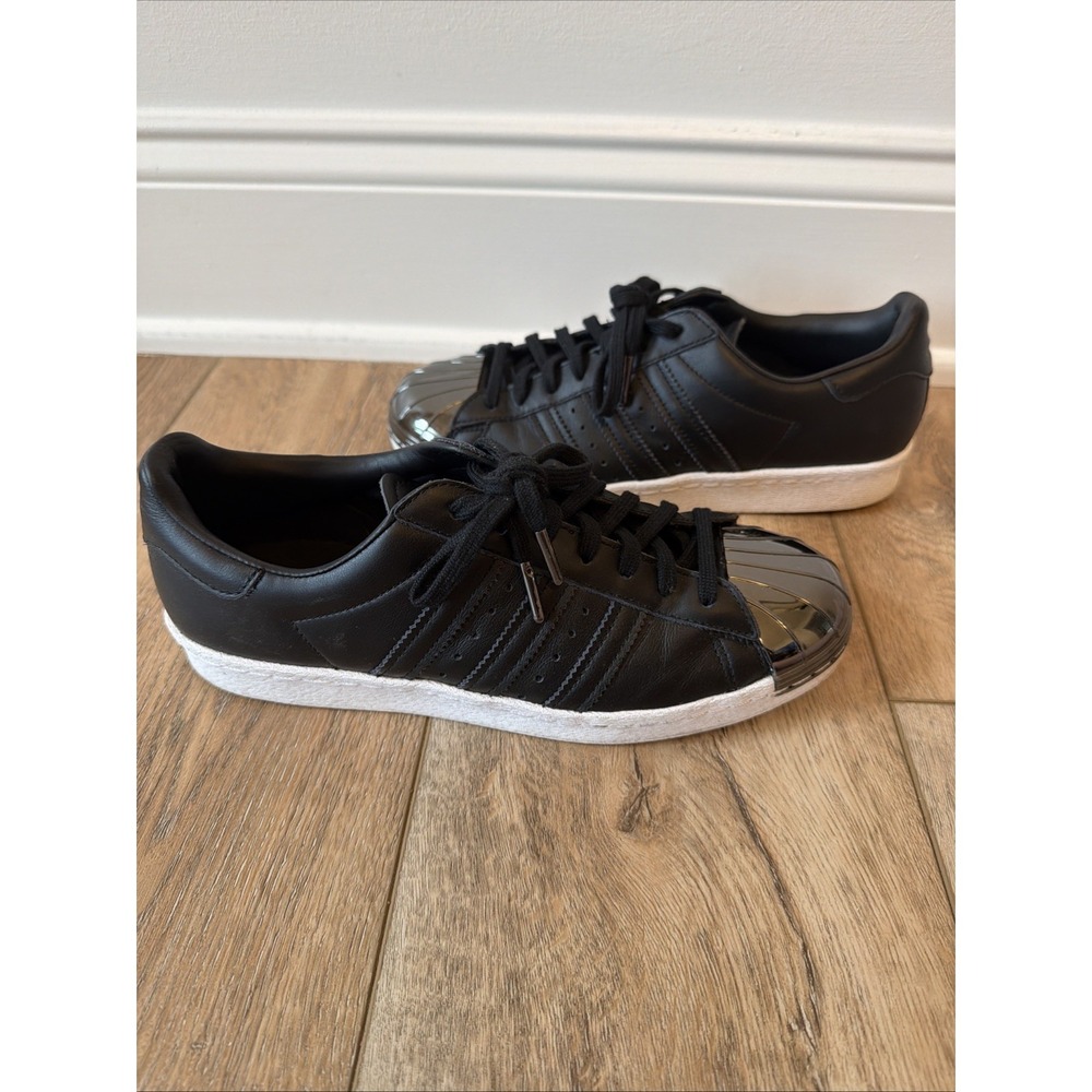 Adidas Superstar Sneakers Women 7.5 Black Leather Metal Shell Toe BB2033 NWOB